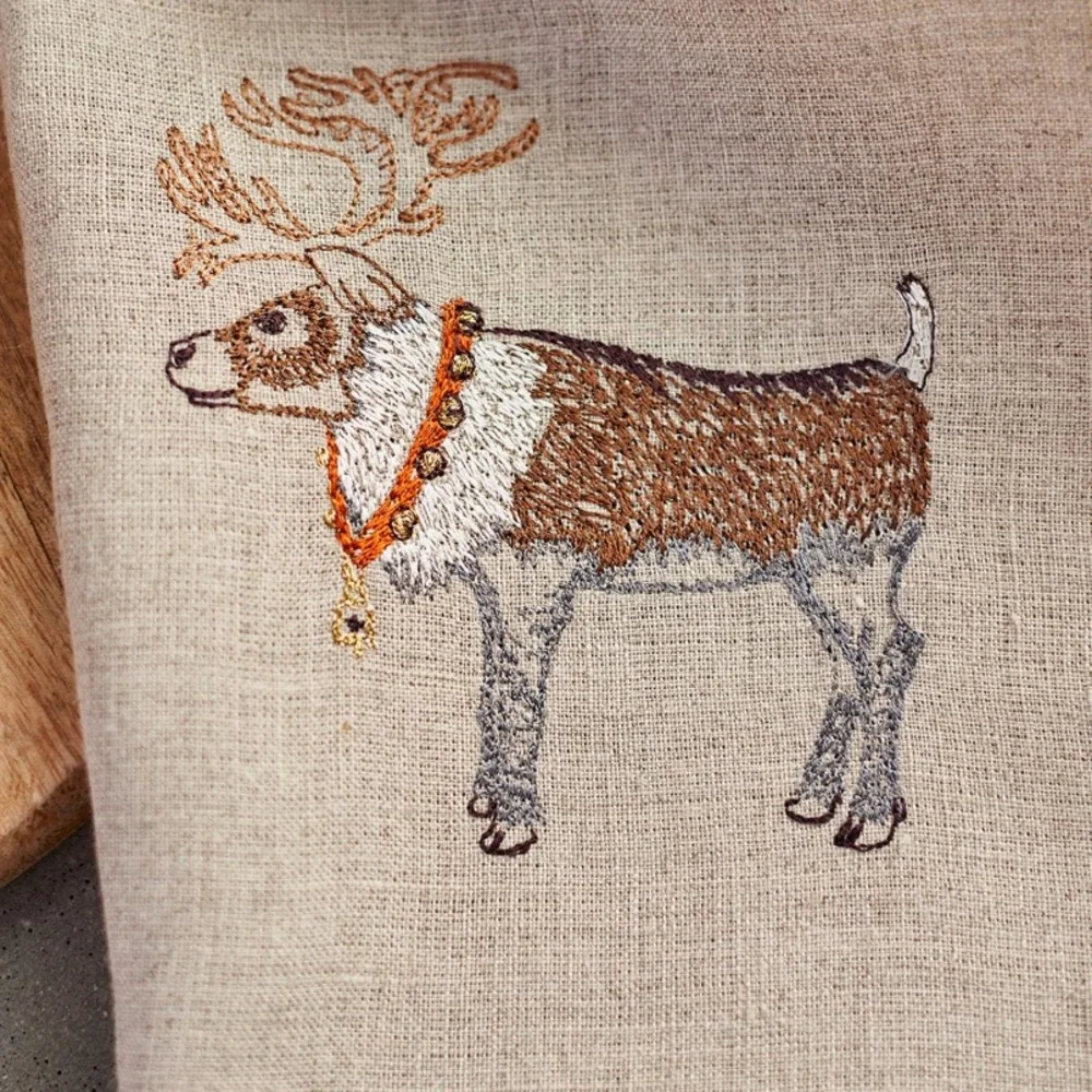 Reindeer Embroidered Kitchen Linen by Coral + Tusk